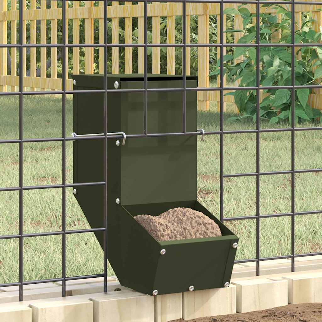 Vidaxl cibo per conigli verde oliva 12,5 x 26 x 28,5 cm acciaio laminato a freddo