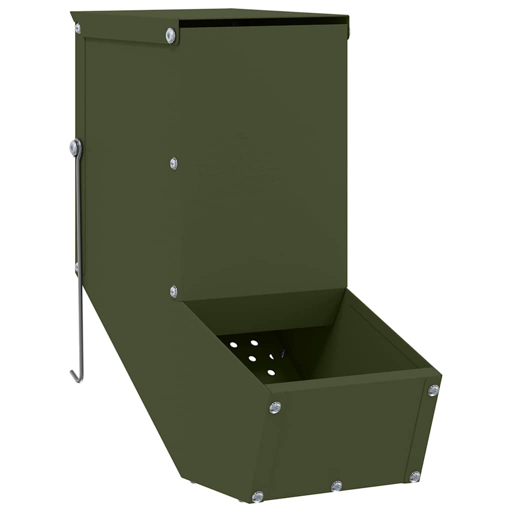 Vidaxl cibo per conigli verde oliva 12,5 x 26 x 28,5 cm acciaio laminato a freddo