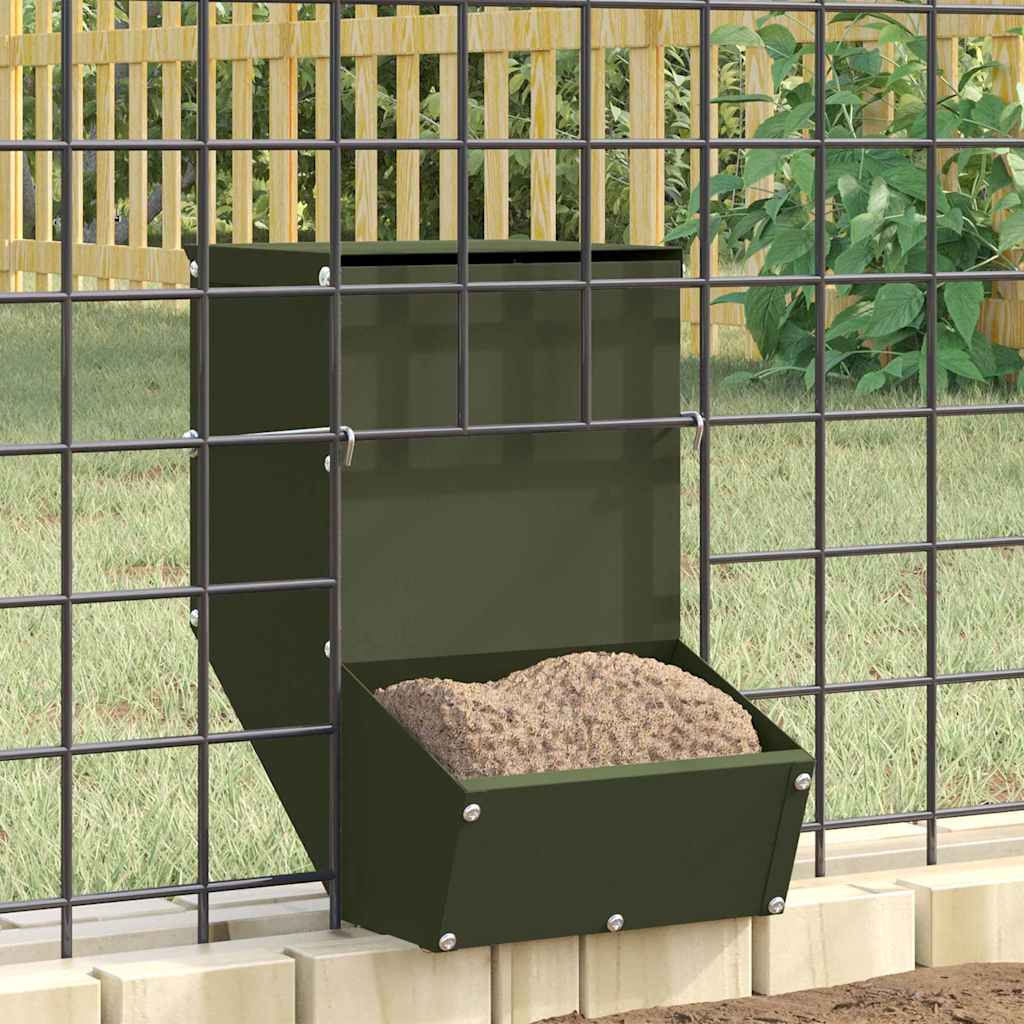 Vidaxl cibo per conigli verde oliva 17,5 x 26 x 28,5 cm acciaio laminato a freddo
