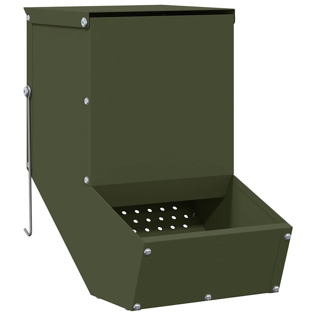 Vidaxl cibo per conigli verde oliva 17,5 x 26 x 28,5 cm acciaio laminato a freddo