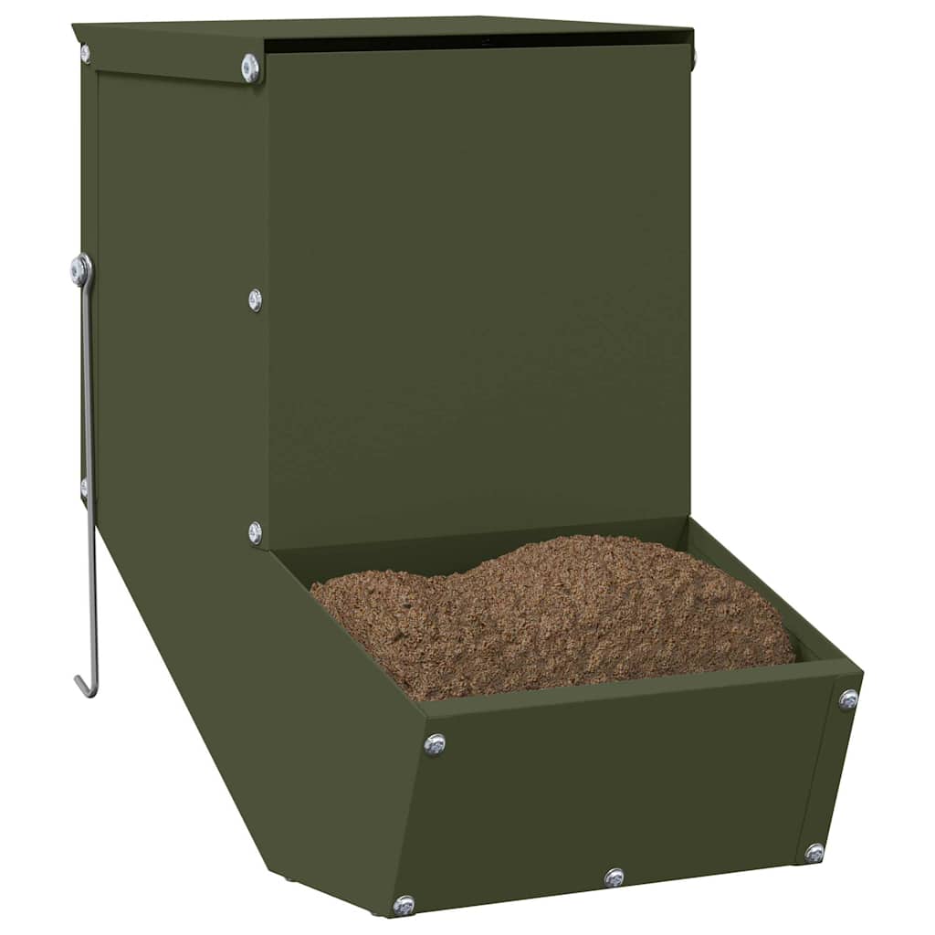 Vidaxl cibo per conigli verde oliva 17,5 x 26 x 28,5 cm acciaio laminato a freddo
