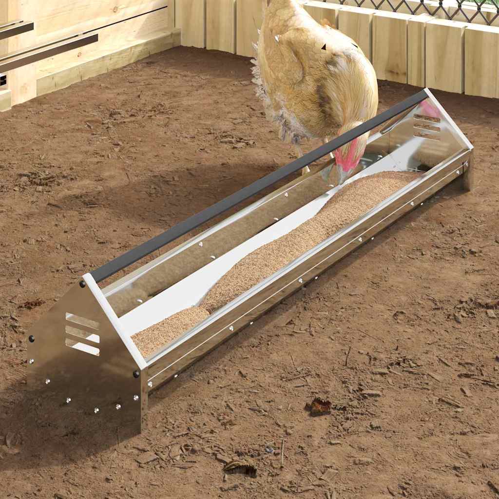 Vidaxl kippen voederbak zilver 108 x 20,5 x 20 cm gegalvaniseerd staal