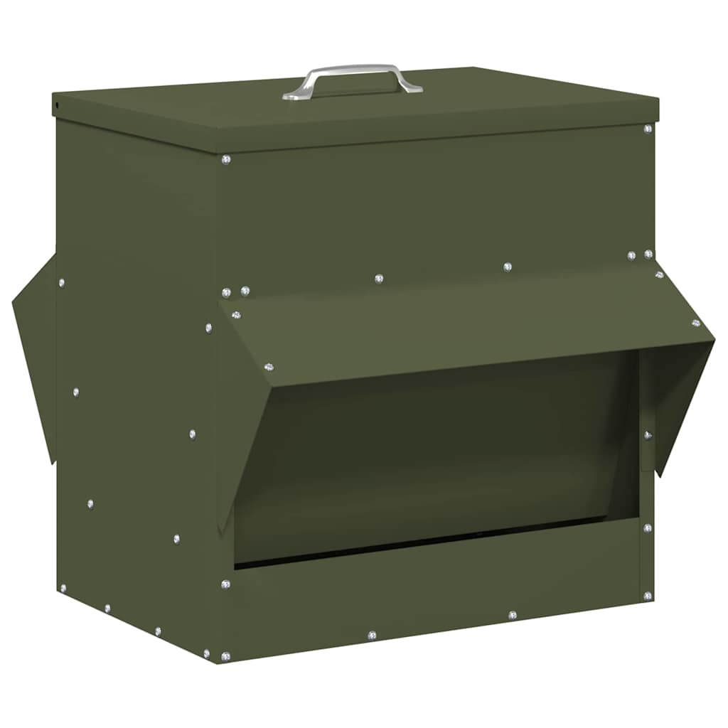 Vidaxl kip voerbak olijf groen 40,5 x 45 x 41 cm koudgewalst staal