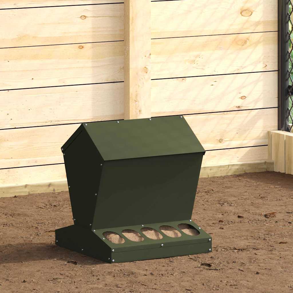 Vidaxl kip voerbak olijf groen 40 x 40 x 45 cm koudgewalst staal