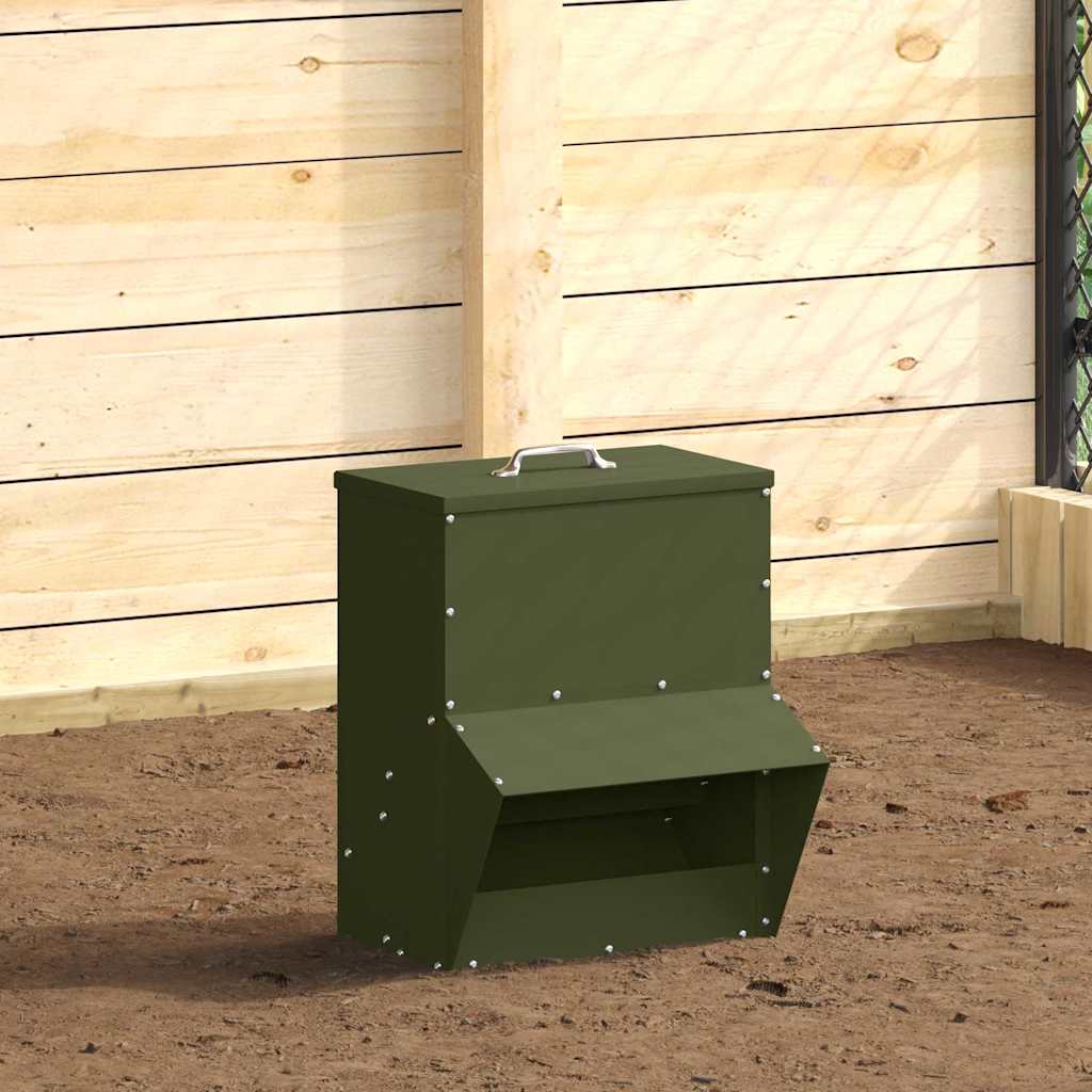 Mangiatoia per polli Vidaxx verde oliva 20 x 25 x35 cm in acciaio laminato a freddo