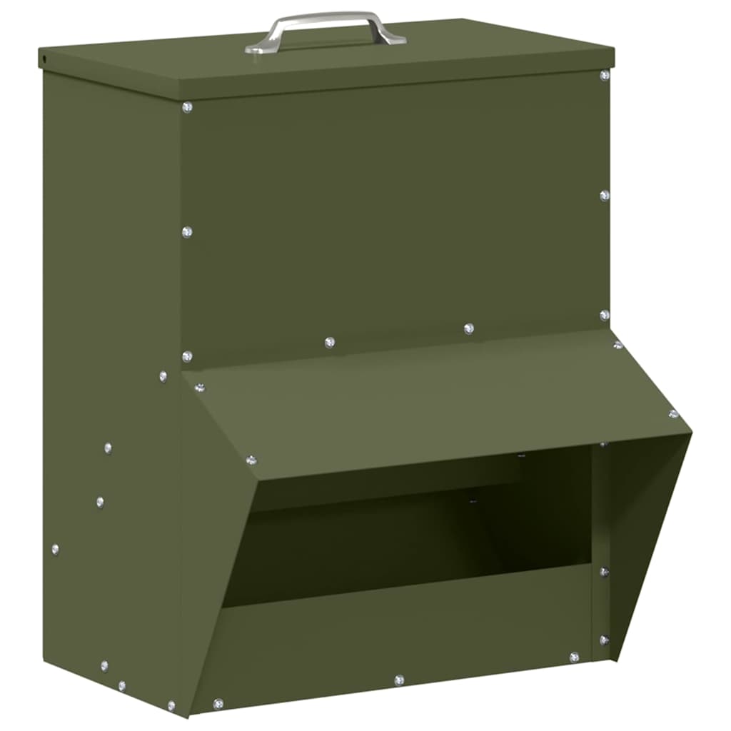 Vidaxl kip voerbak olijf groen 20 x 25 x35 cm koudgewalst staal