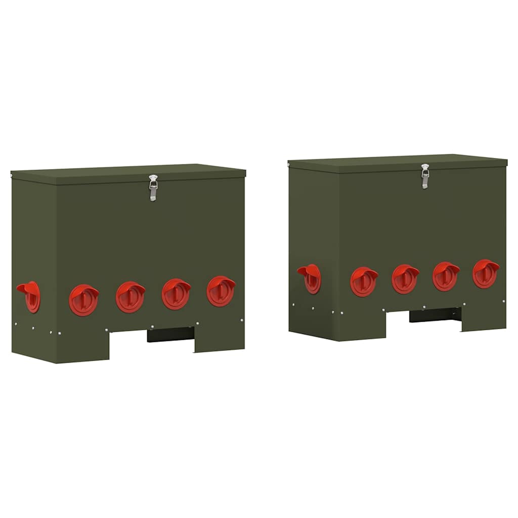 Mangiatoia per polli VidaXL 2 pezzi verde oliva 60,5 x 29 x 51 cm