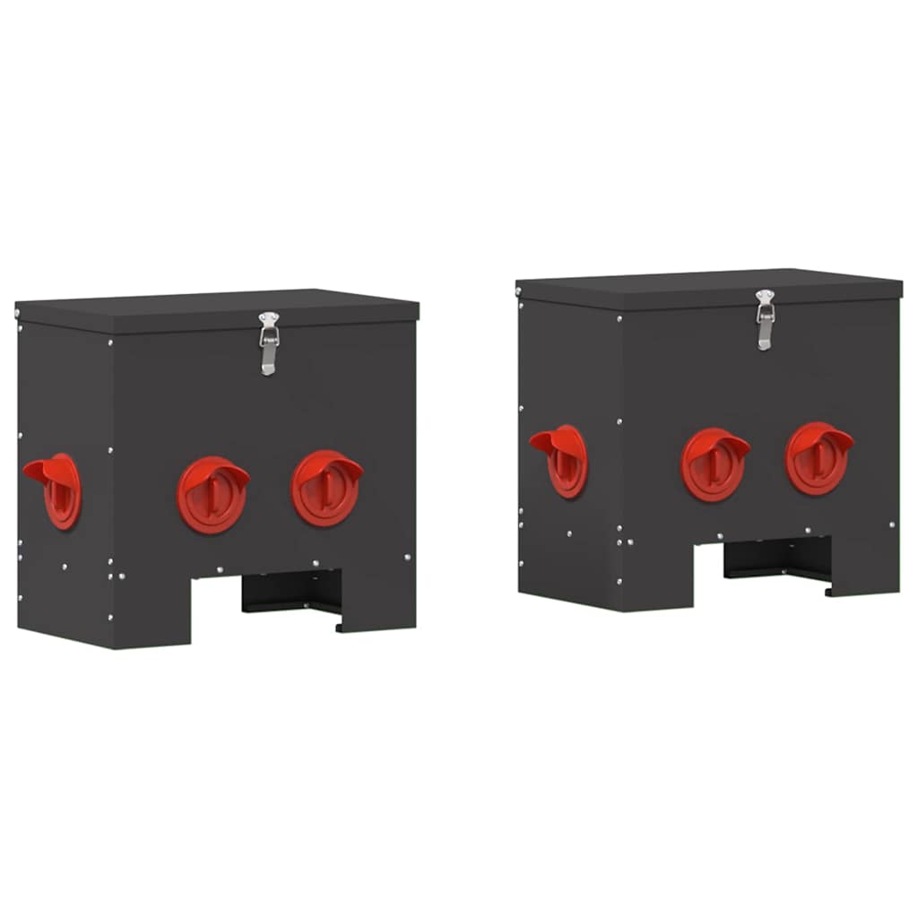 Mangiatoia per polli Vidaxl 2 pezzi nera 40,5 x 25 x 38 cm acciaio laminato a freddo