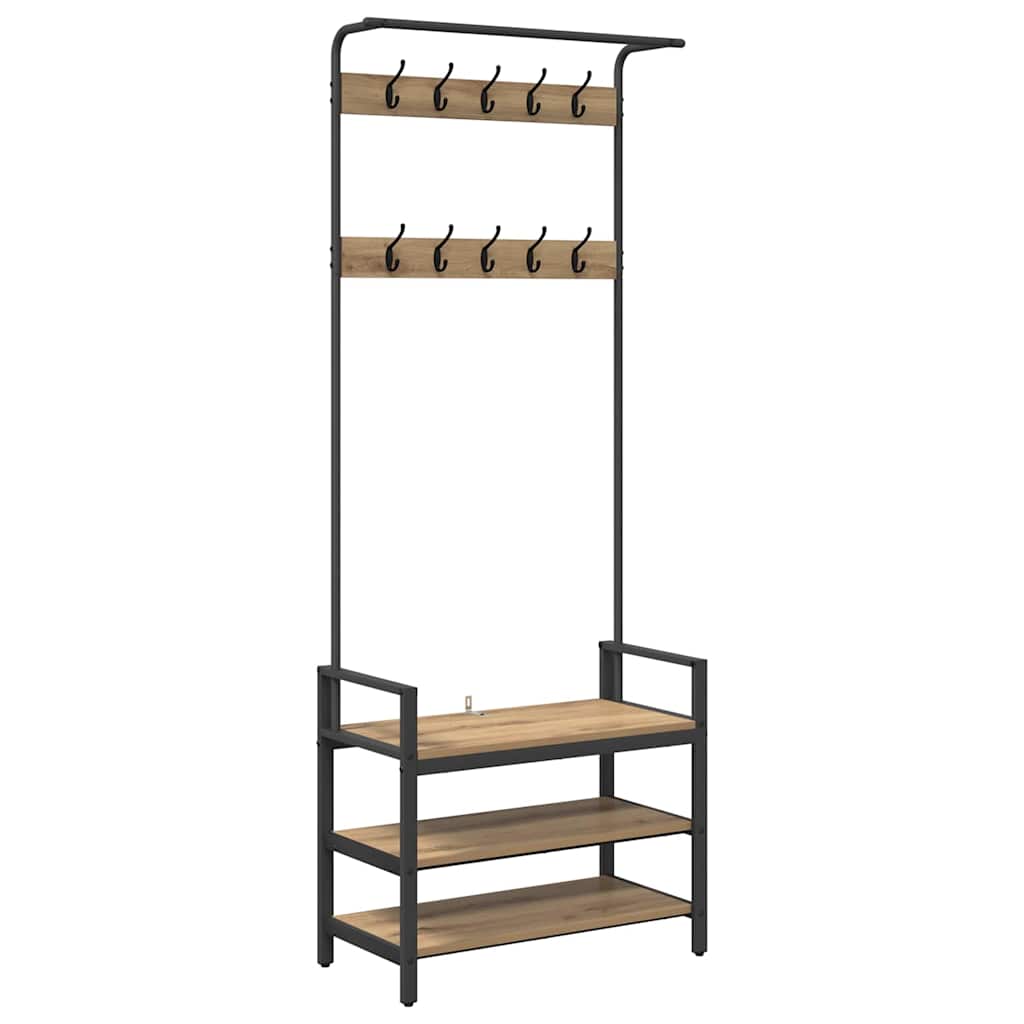 Perchero VidaXL con estante roble artesanal 75 x 34 x 184 cm madera procesada