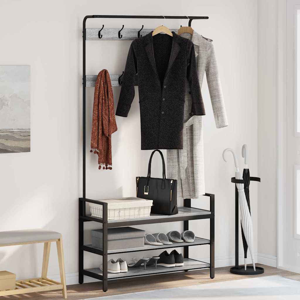 Vidaxl perchero con estante gris sonoma 95 x 34 x 184 cm acabado madera