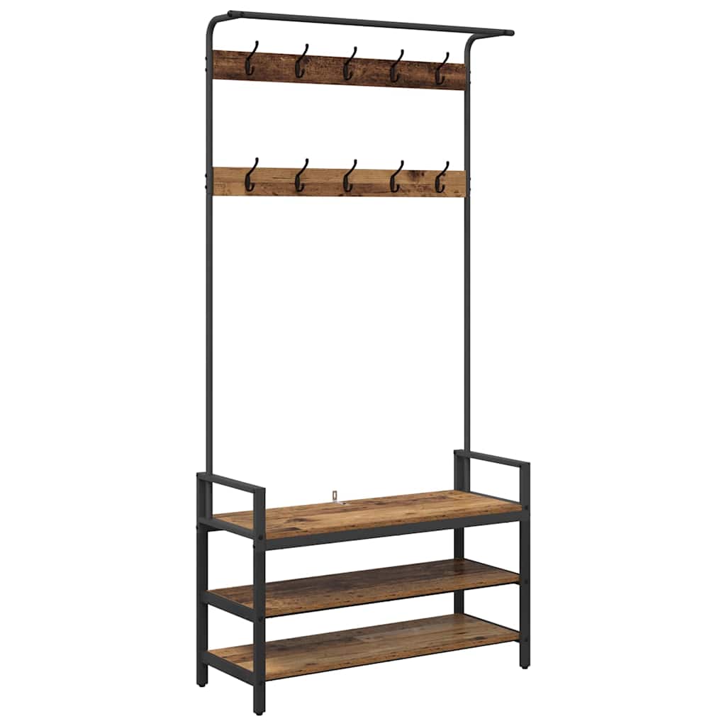 Vidaxxl perchero con estante madera vieja 95 x 34 x 184 cm madera procesada