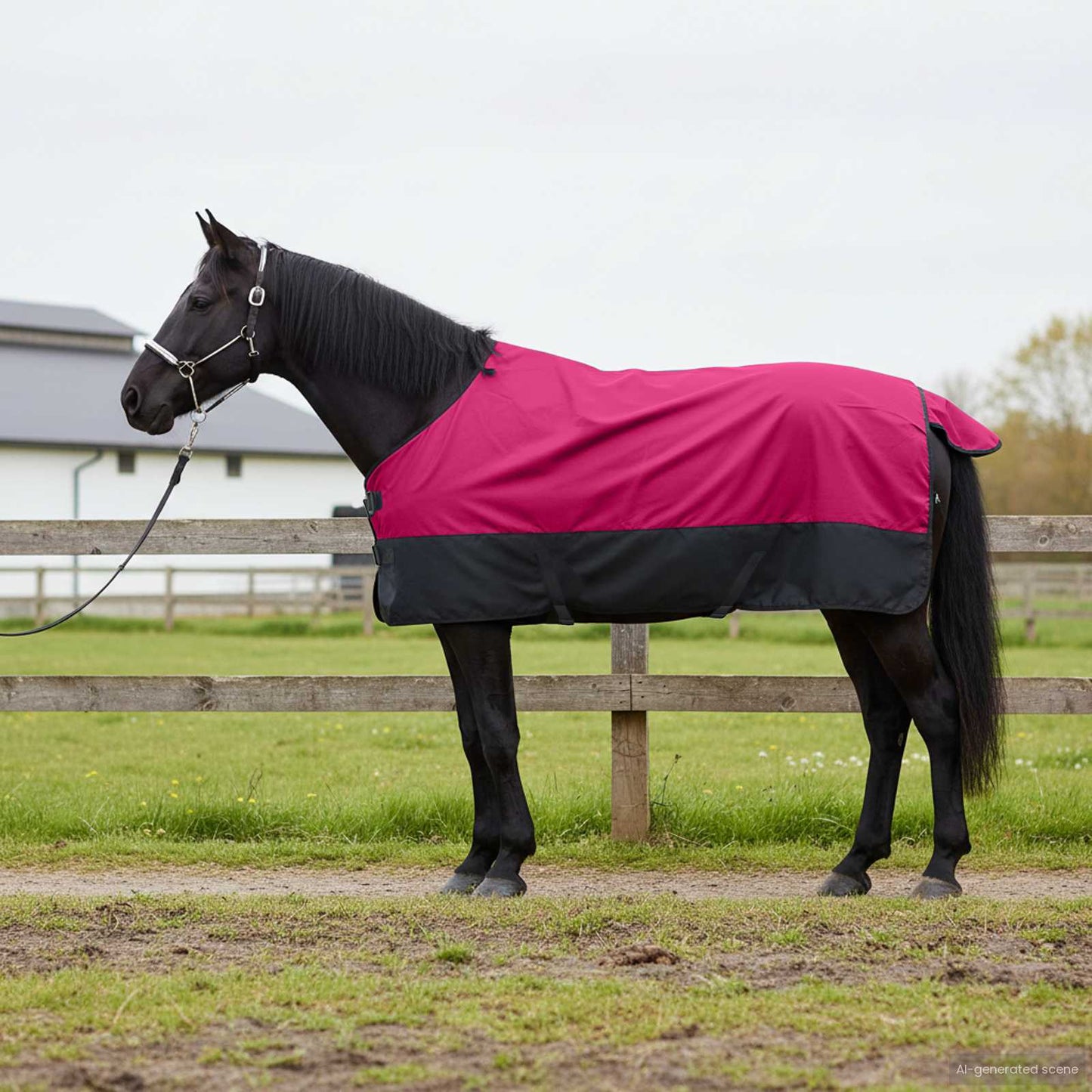 Coperta per cavallo Vidaxx rosa e nera 165 cm in poliestere