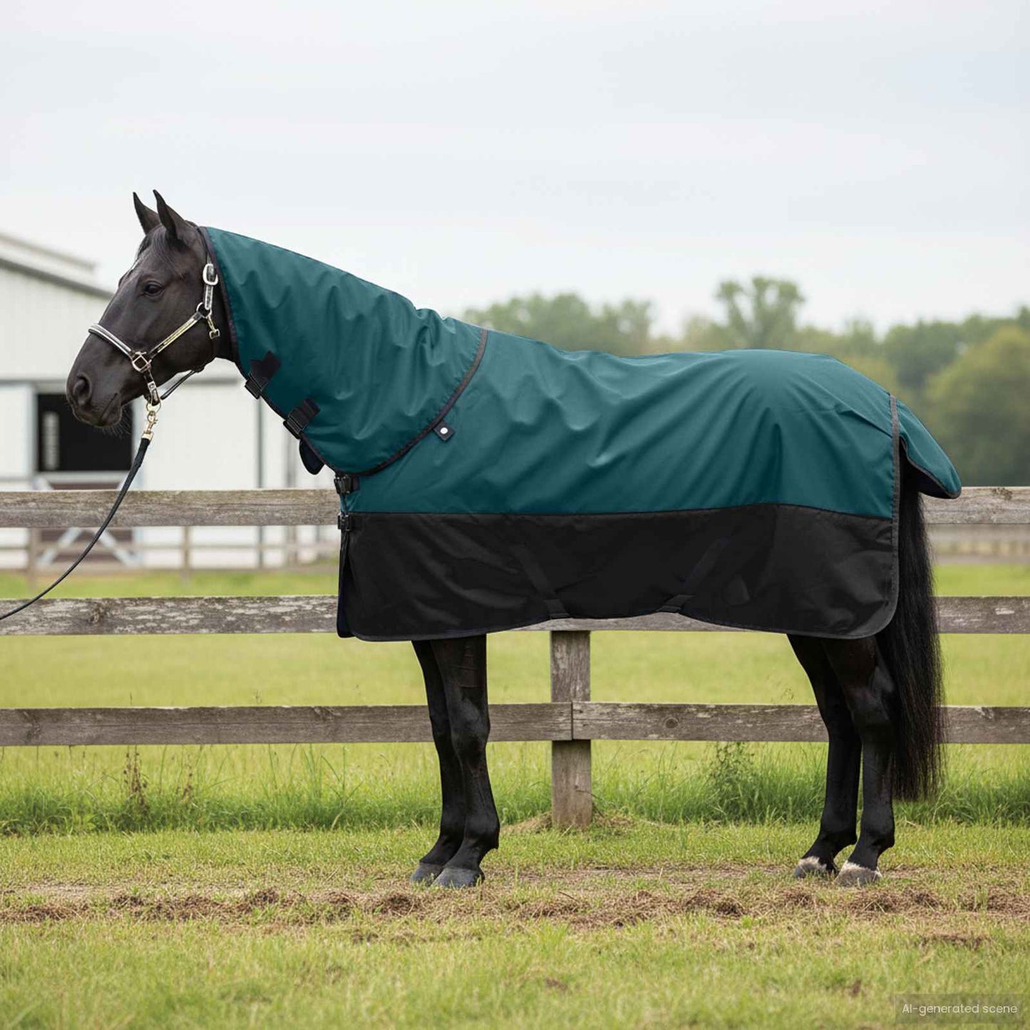 Coperta per cavallo Vidaxx verde scuro e nero 165 cm in poliestere