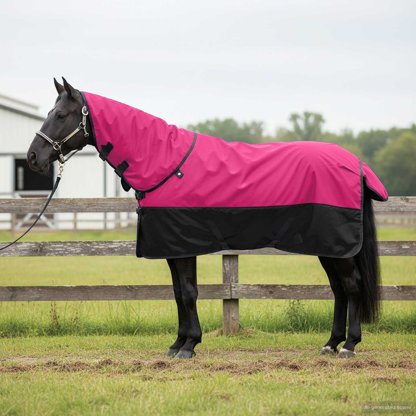 Coperta per cavallo Vidaxx rosa e nera 125 cm in poliestere
