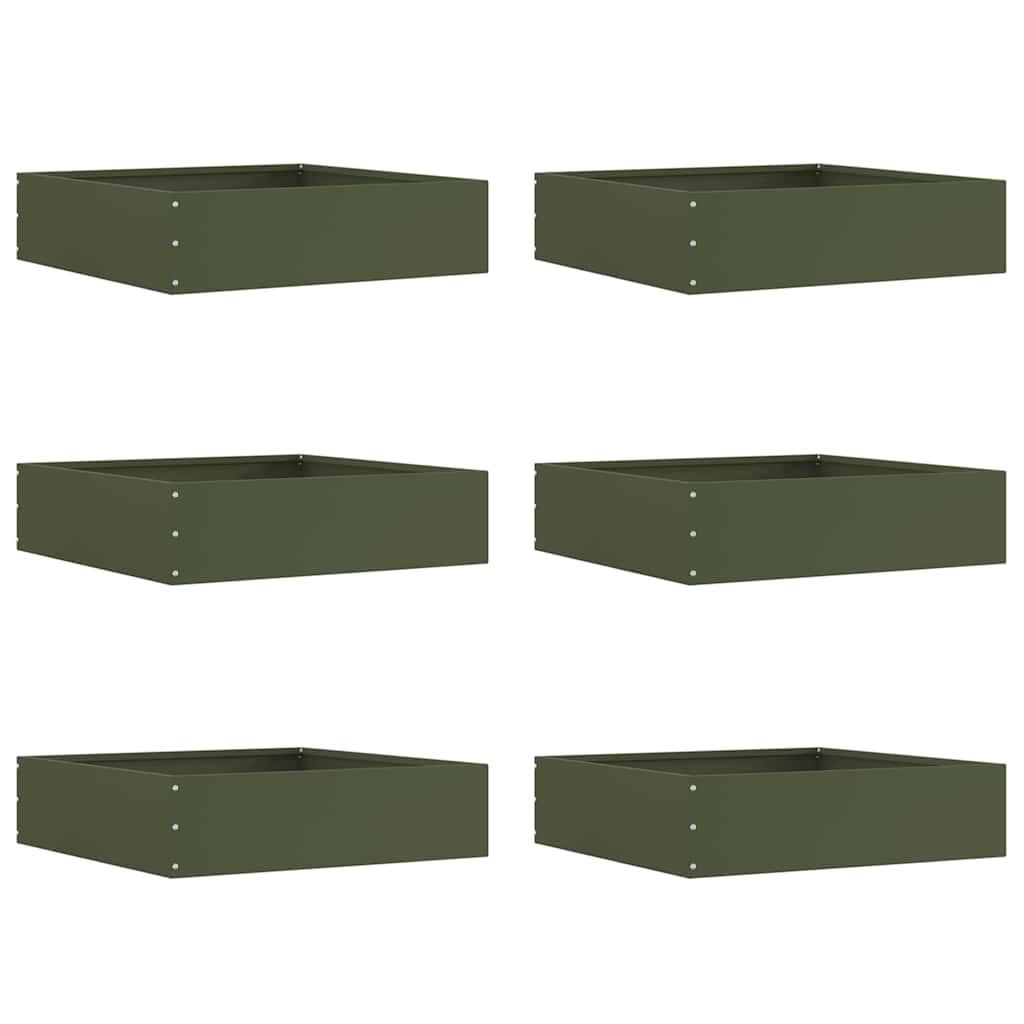 Vidaxl borde de jardín 6 piezas verde oliva 50 x 50 x 13 cm acero