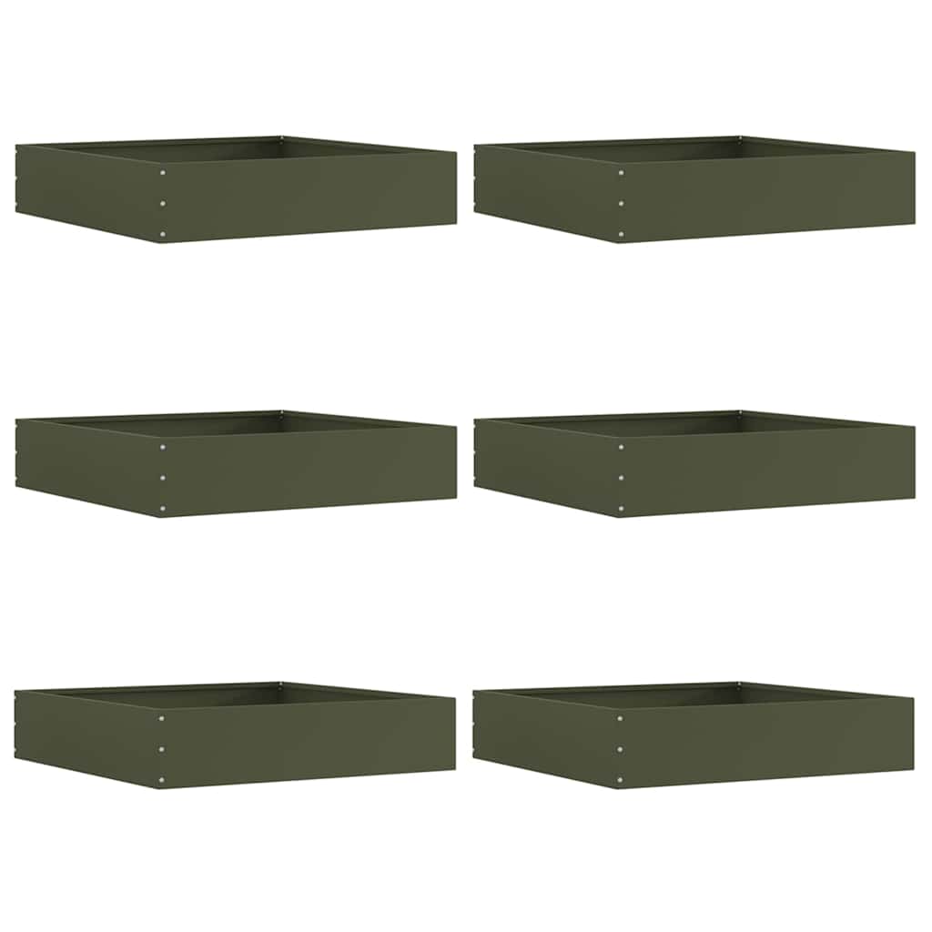 Vidaxl borde de jardín 6 piezas verde oliva 60 x 60 x 13 cm acero