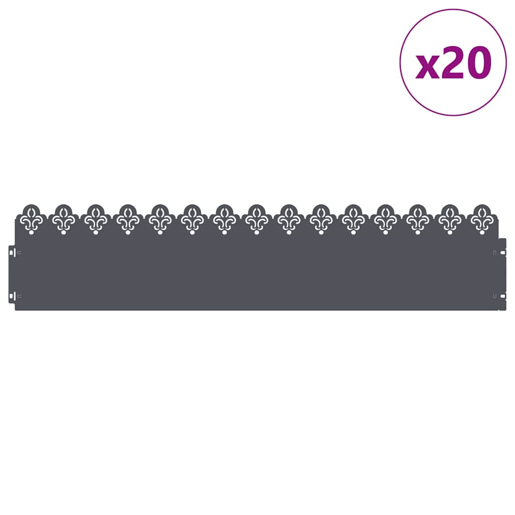 Vidaxl bordes de césped 20 piezas antracita 103 x 0,05 x 22 cm acero