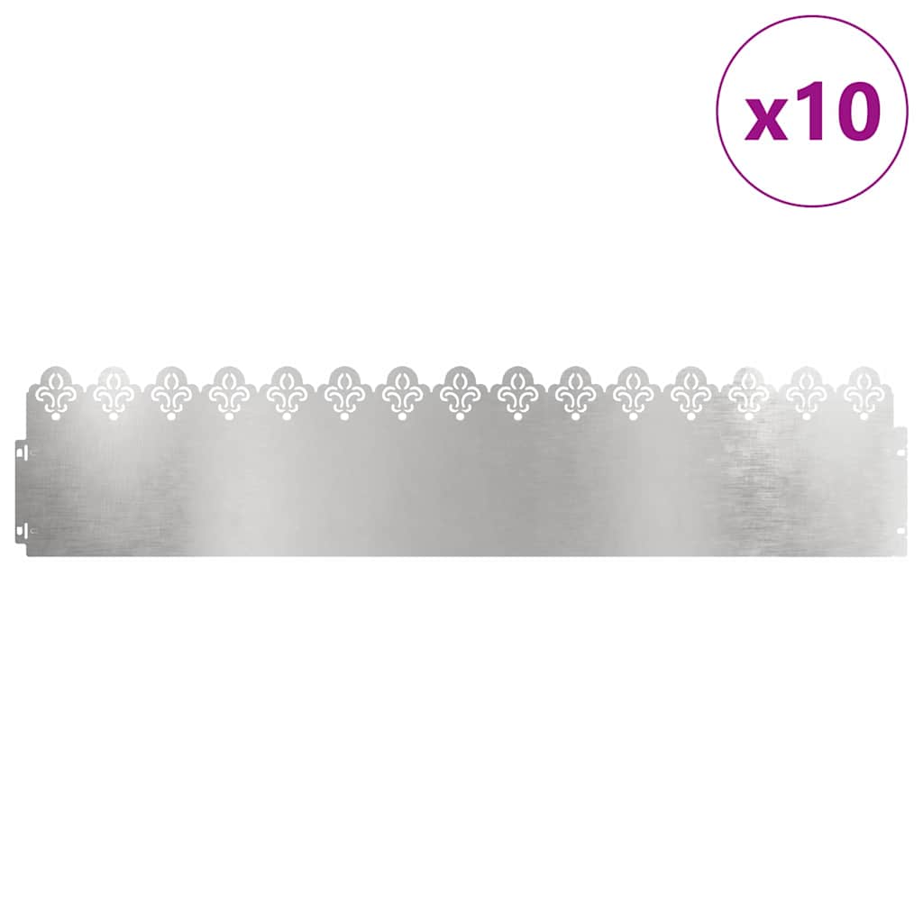 Vidaxl bordes de césped 10 piezas plata 103 x 0,05 x 22 cm acero inoxidable