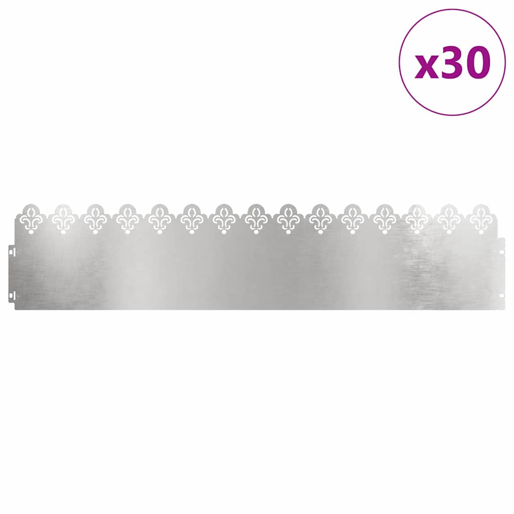 Vidaxl bordes de césped 30 piezas plata 103 x 0,05 x 22 cm acero inoxidable