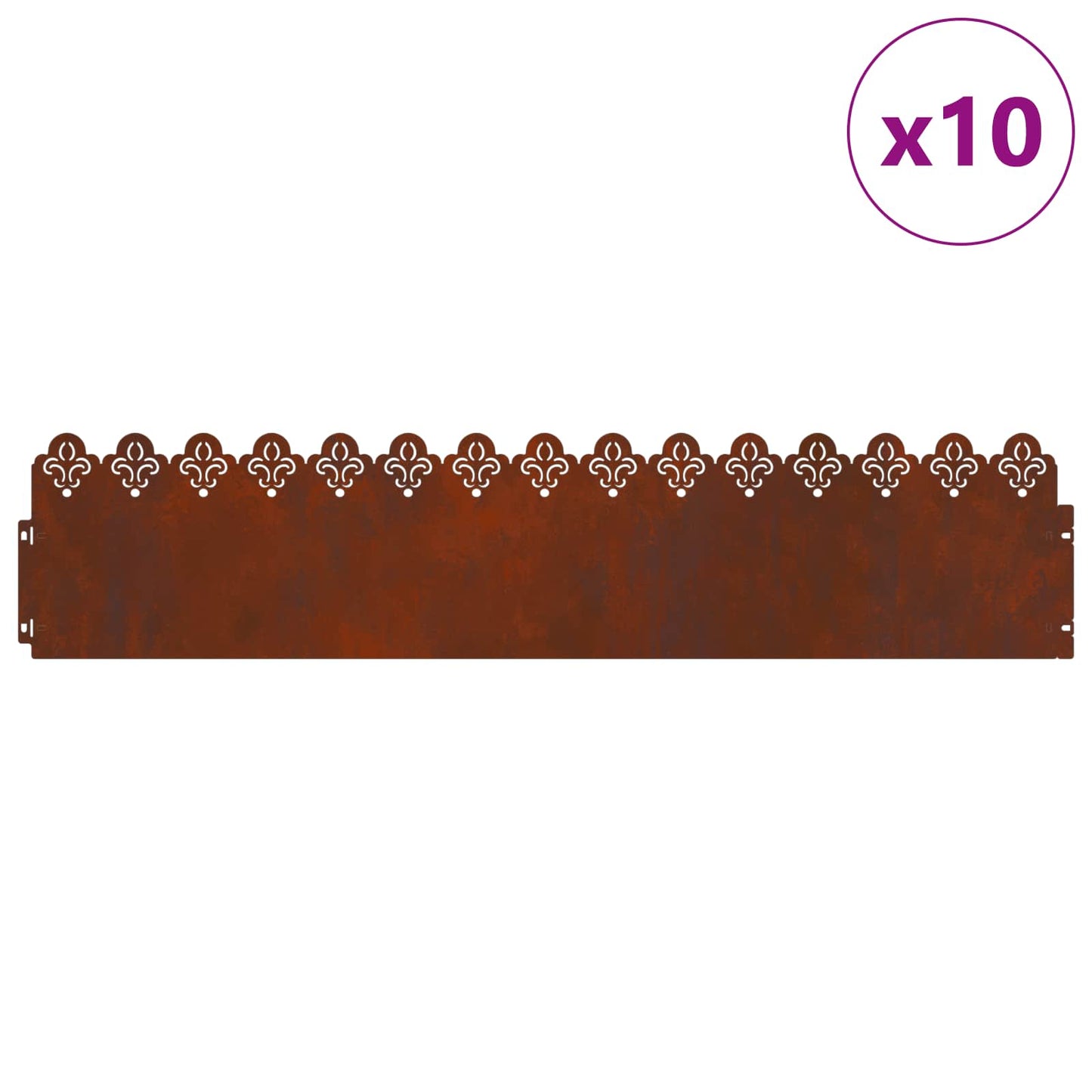 Bordes de césped Vidaxl 10 piezas oxidado 103 x 0,05 x 22 cm acero corten