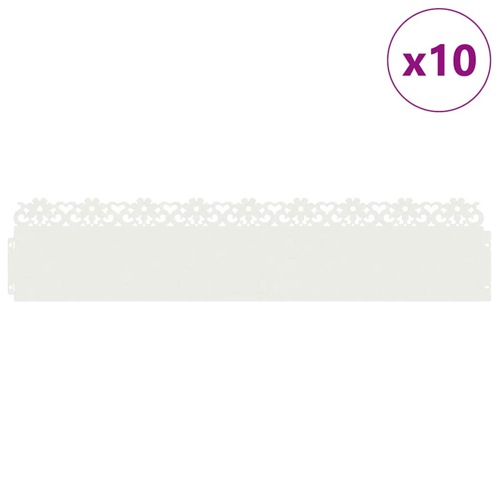 Vidaxl bordes de césped 10 piezas blanco 103 x 0,05 x 22 cm acero
