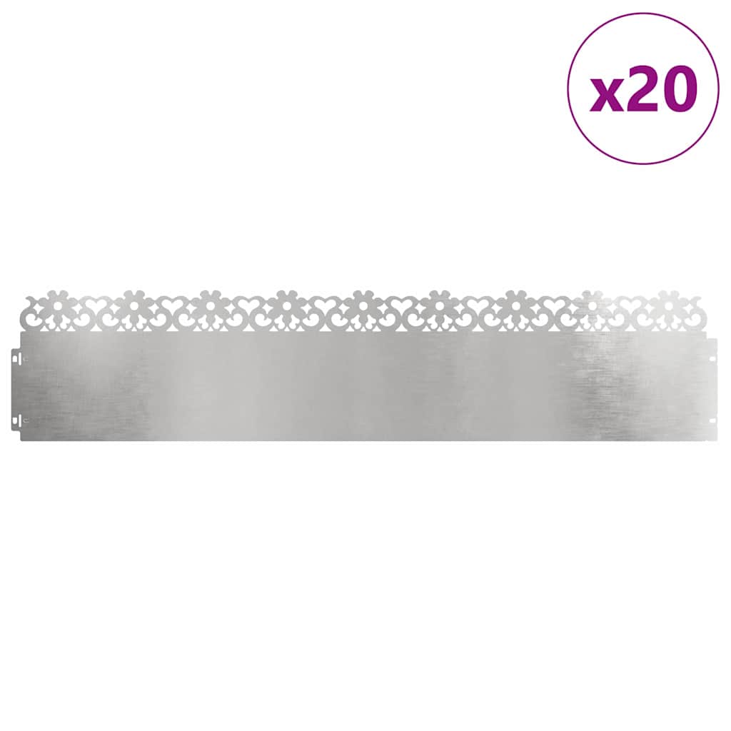 Vidaxl bordes de césped 20 piezas plata 103 x 0,05 x 22 cm acero inoxidable