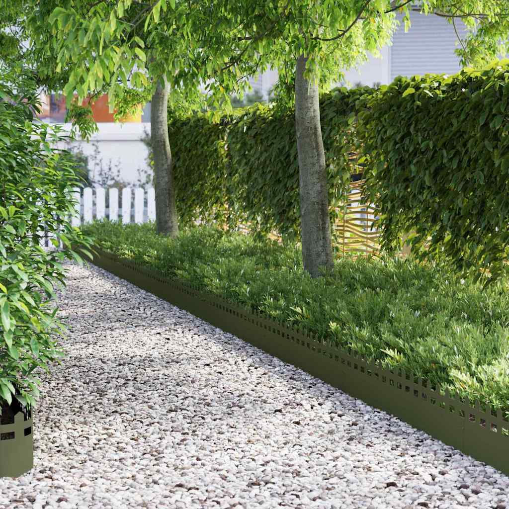 Bordi per prato Vidaxl 30 pz verde oliva 103 x 0,05 x 22 cm acciaio
