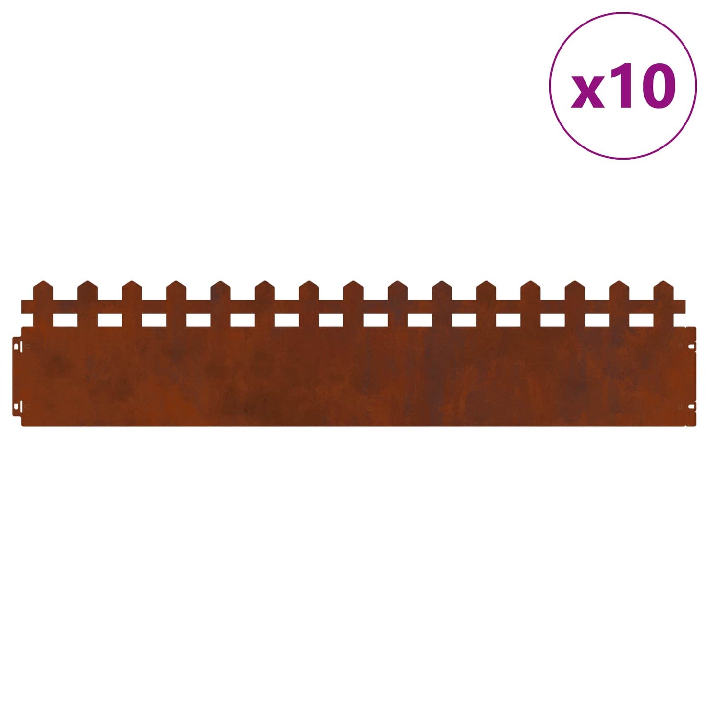 Bordes de césped Vidaxl 10 piezas oxidado 103 x 0,05 x 22 cm acero corten