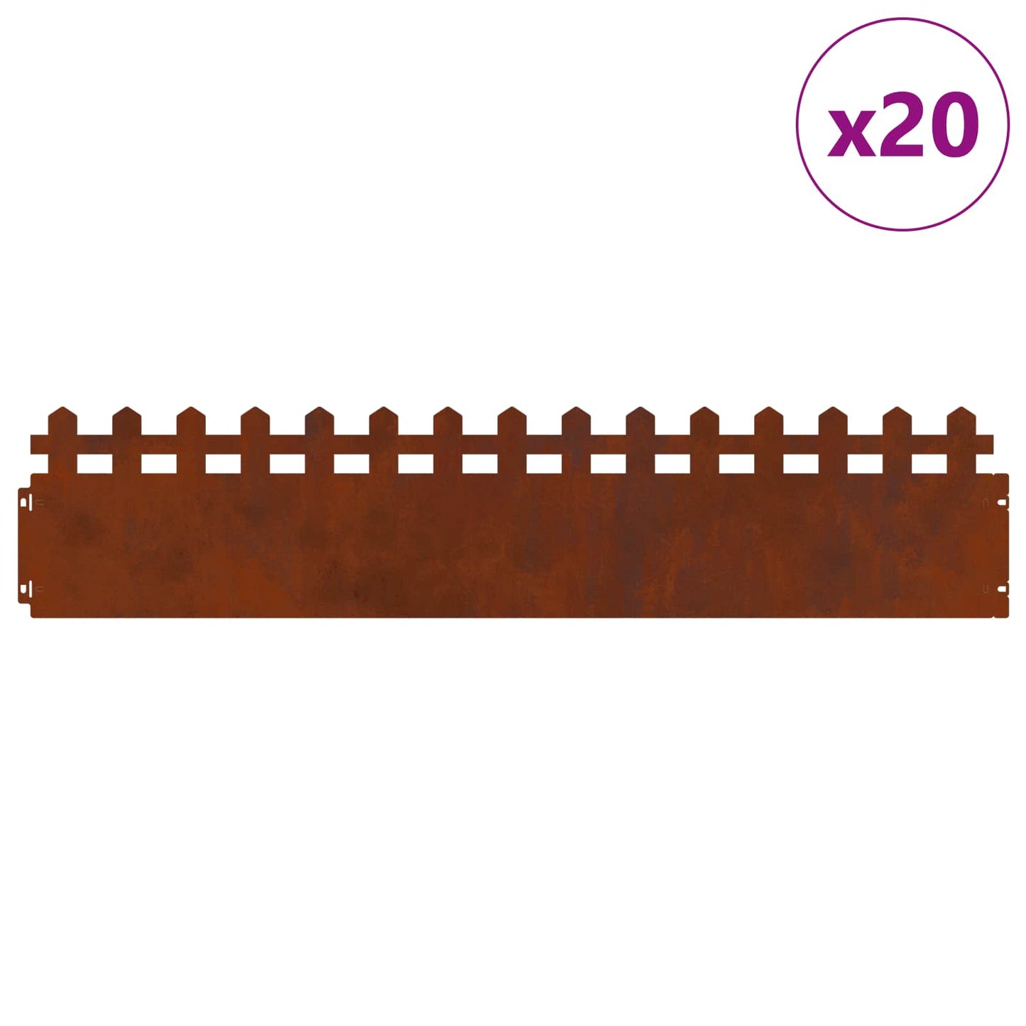 Bordes de césped Vidaxl 20 piezas oxidado 103 x 0,05 x 22 cm acero corten