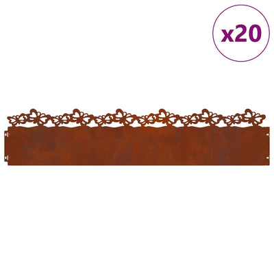 Bordes de césped Vidaxl 20 piezas oxidado 103 x 0,05 x 22 cm acero corten