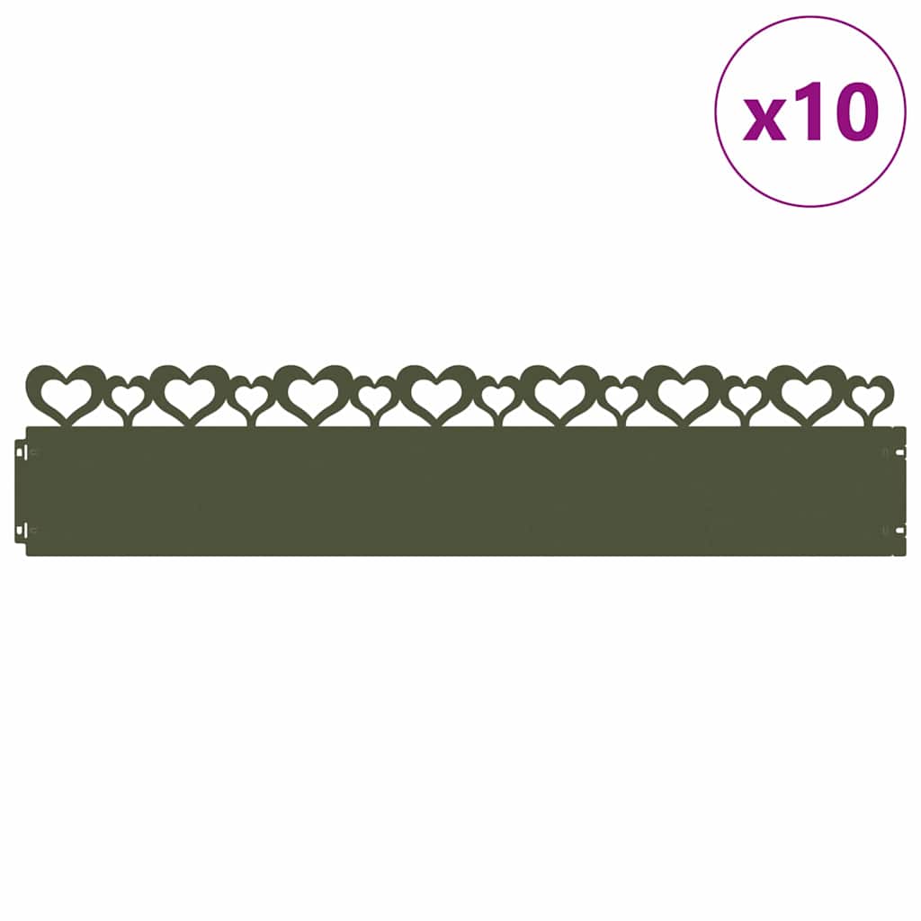Vidaxl bordes de césped 10 piezas verde oliva 103 x 0,05 x 22 cm acero