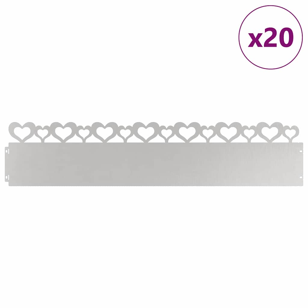 Vidaxl bordes de césped 20 piezas plata 103 x 0,05 x 22 cm acero inoxidable