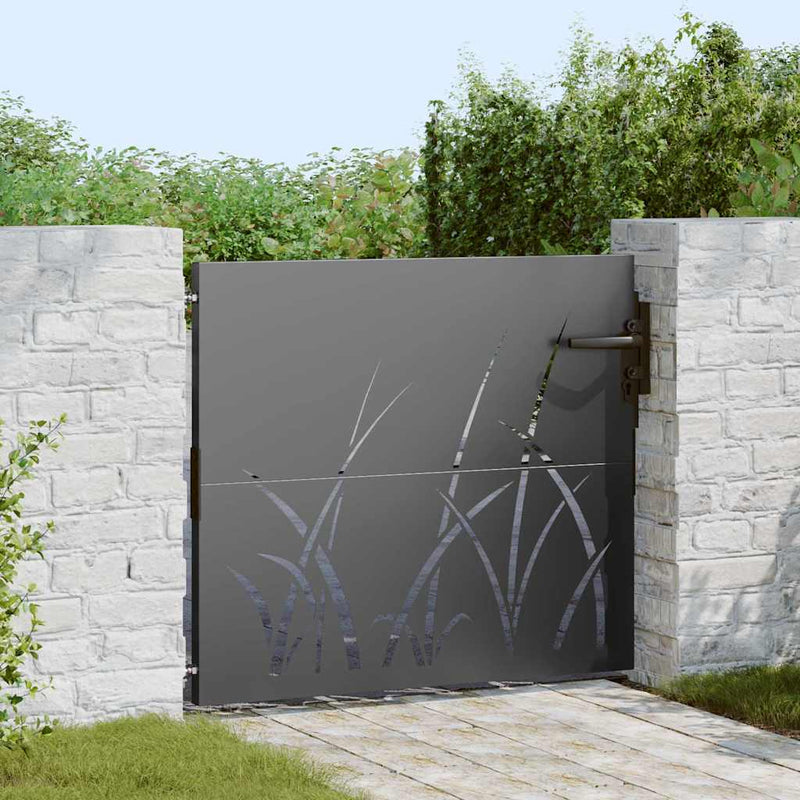 Puerta de jardín VidaXL con cerradura negra 85 x 100 cm acero con revestimiento en polvo