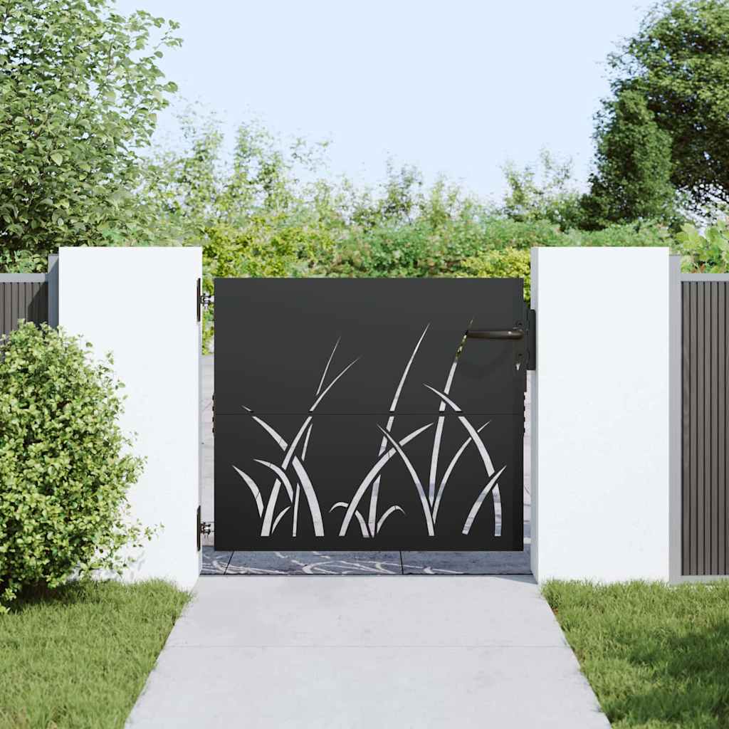 Puerta de jardín VidaXL con cerradura negra 85 x 100 cm acero con revestimiento en polvo