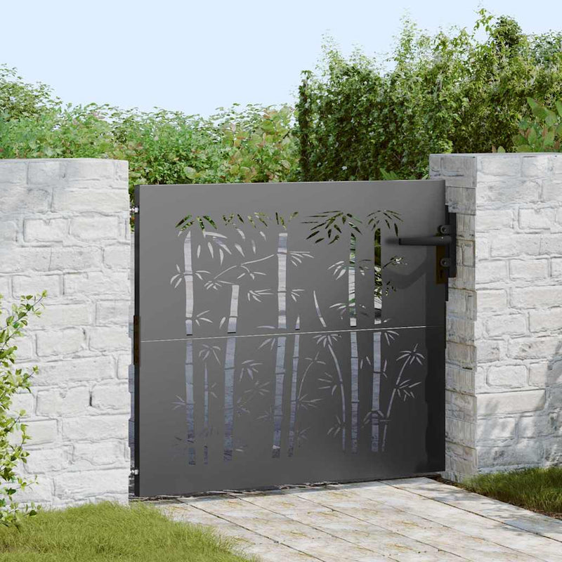 Puerta de jardín VidaXL con cerradura negra 85 x 175 cm acero con revestimiento en polvo