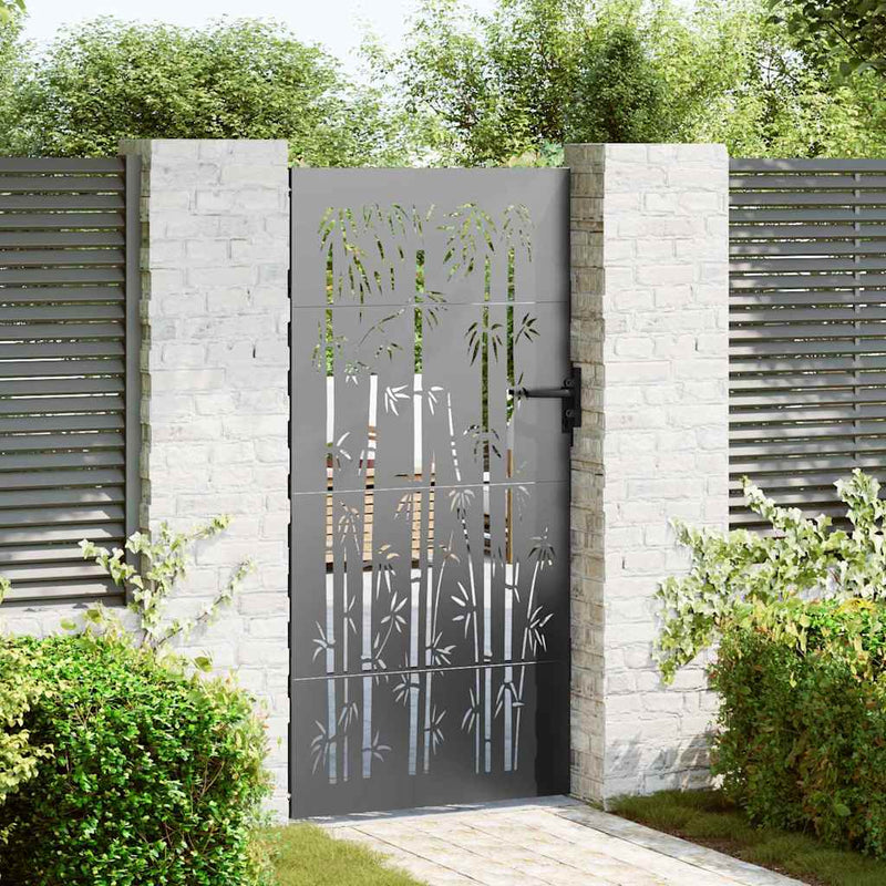 Puerta de jardín VidaXL con cerradura negra 85 x 200 cm acero con revestimiento en polvo