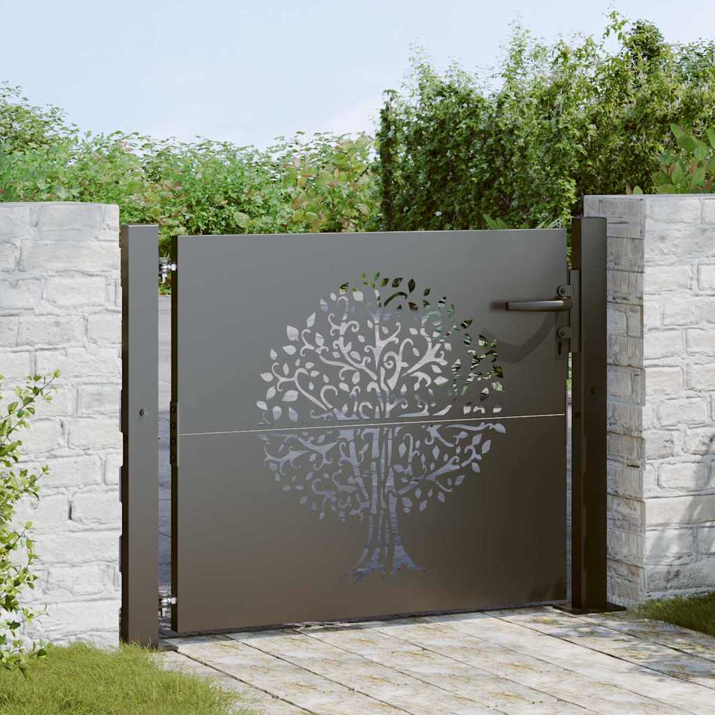 Cancello da giardino VidaXL con serratura nero 110 x 105 cm in acciaio verniciato a polvere