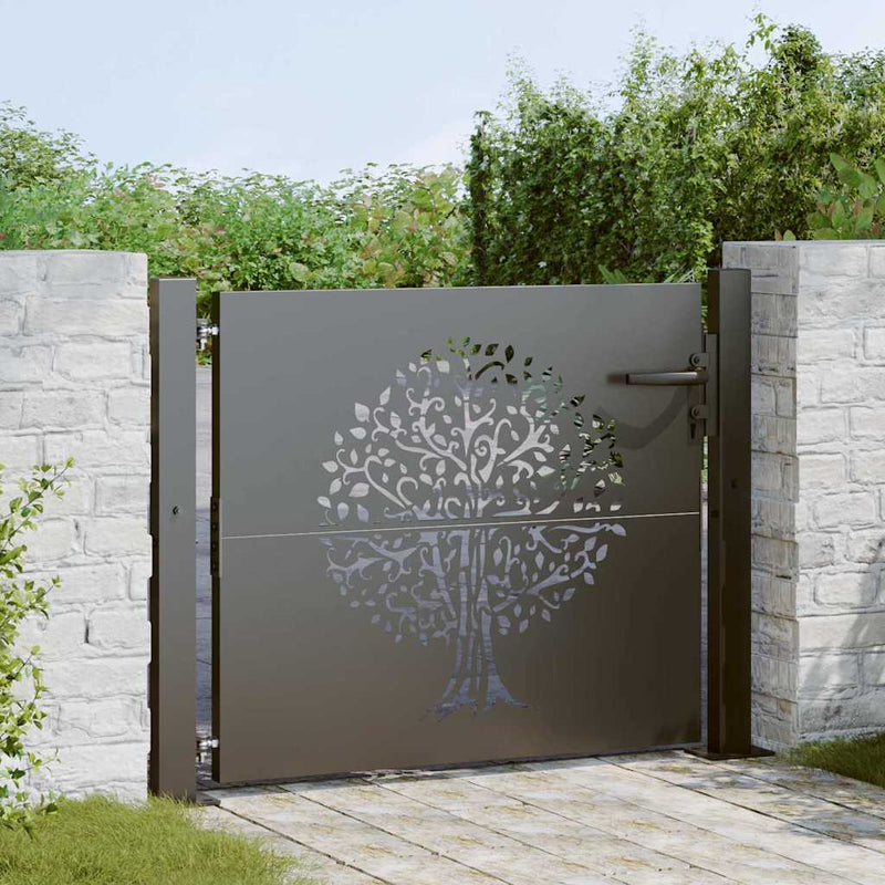 Puerta de jardín VidaXL con cerradura negra 110 x 105 cm acero con revestimiento en polvo