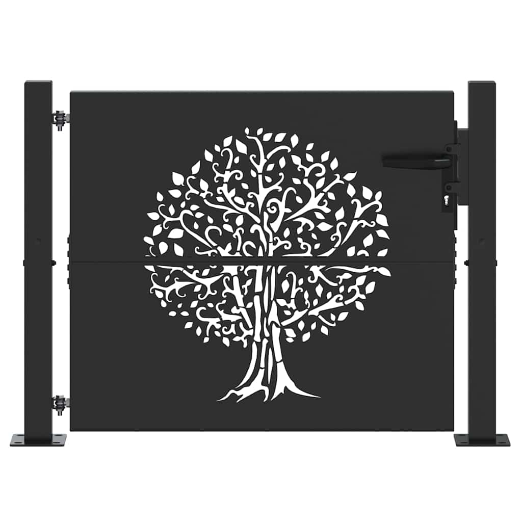 Puerta de jardín VidaXL con cerradura negra 110 x 105 cm acero con revestimiento en polvo