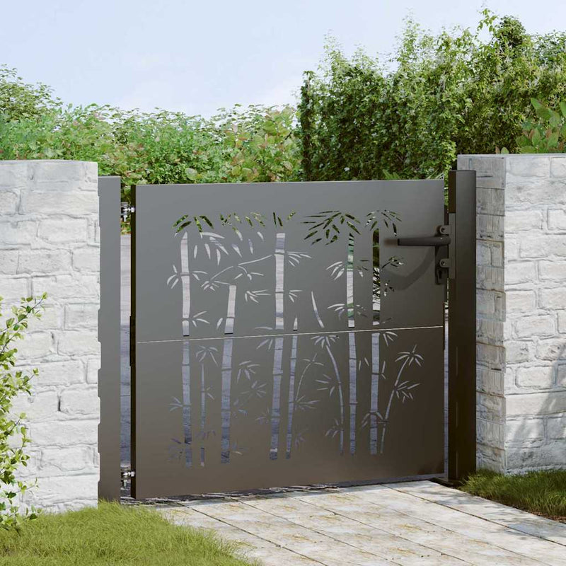 Puerta de jardín VidaXL con cerradura negra 110 x 105 cm acero con revestimiento en polvo