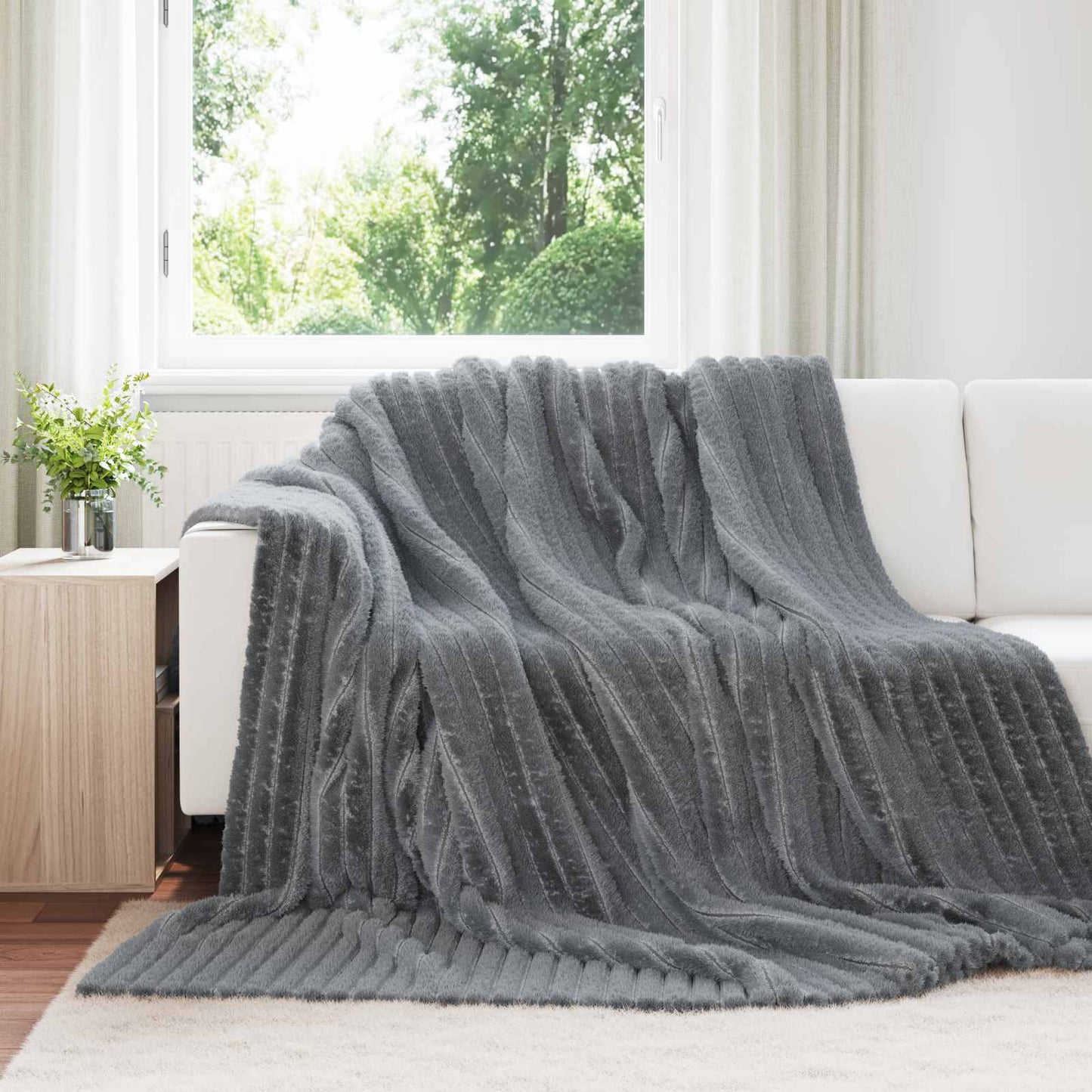 Vidaxl gooi deken donkergrijs 270 x 240 cm fleece