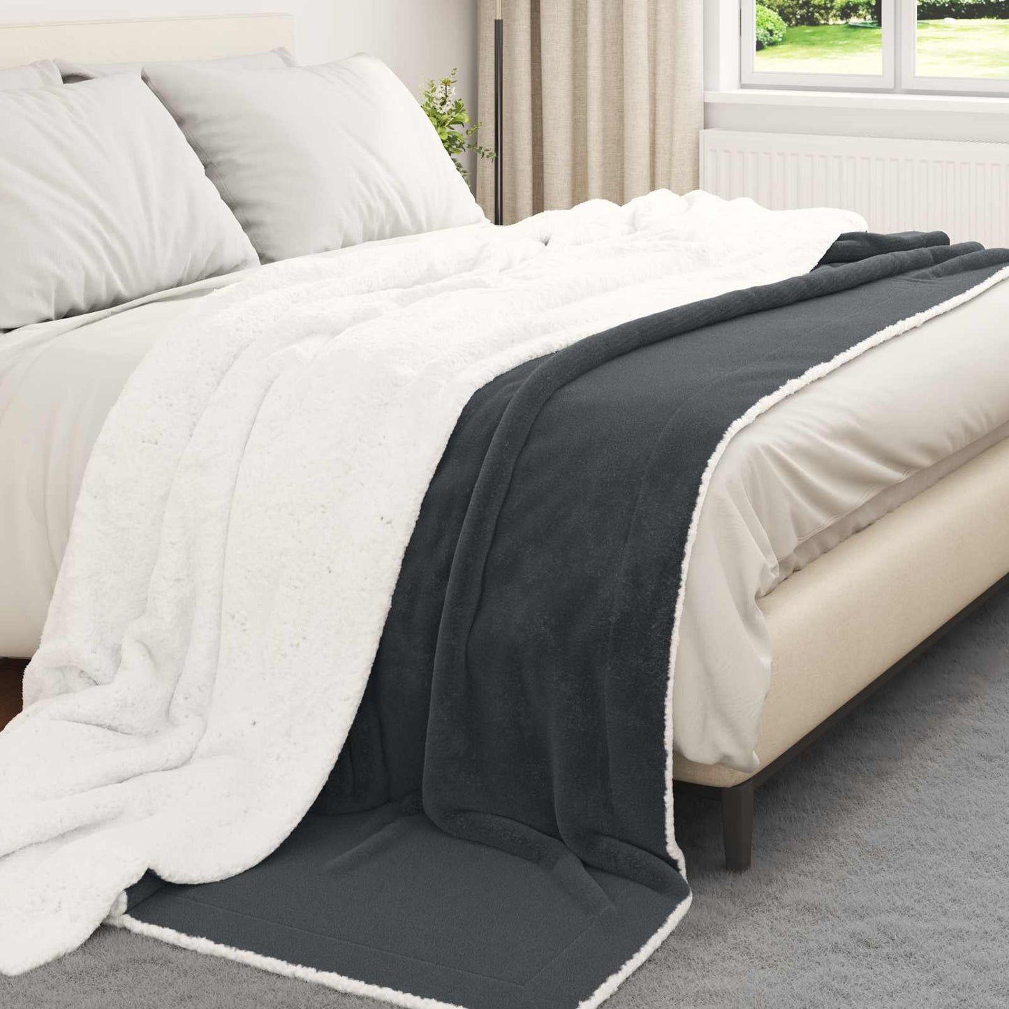 Coperta Vidaxl in pile grigio scuro 220 x 240 cm