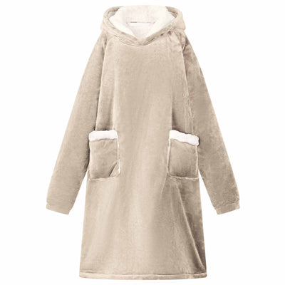 Vidaxl coperta con cappuccio beige l in pile e flanella