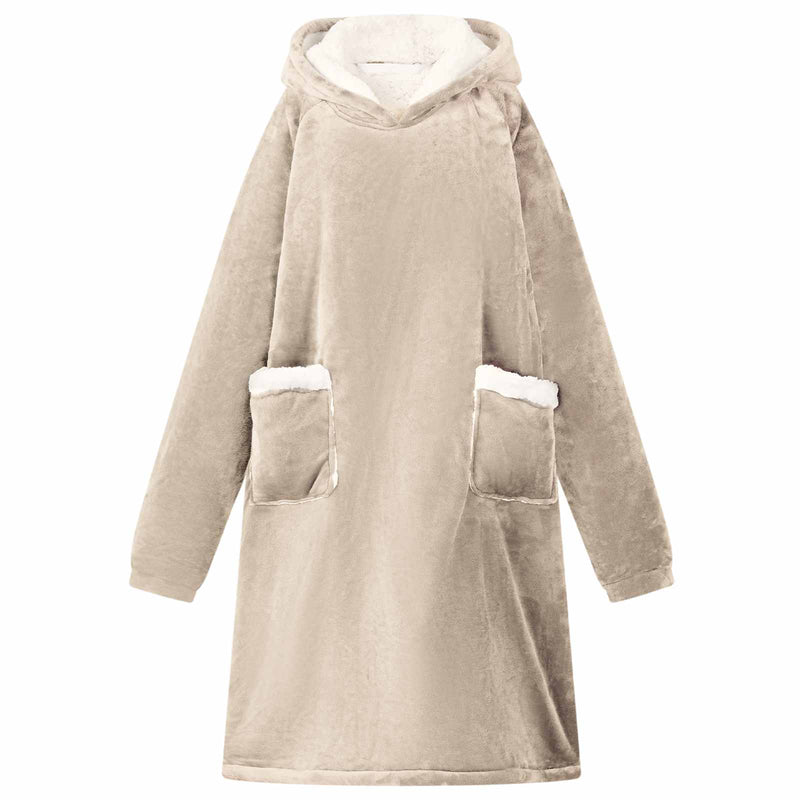 Vidaxl coperta con cappuccio beige l in pile e flanella