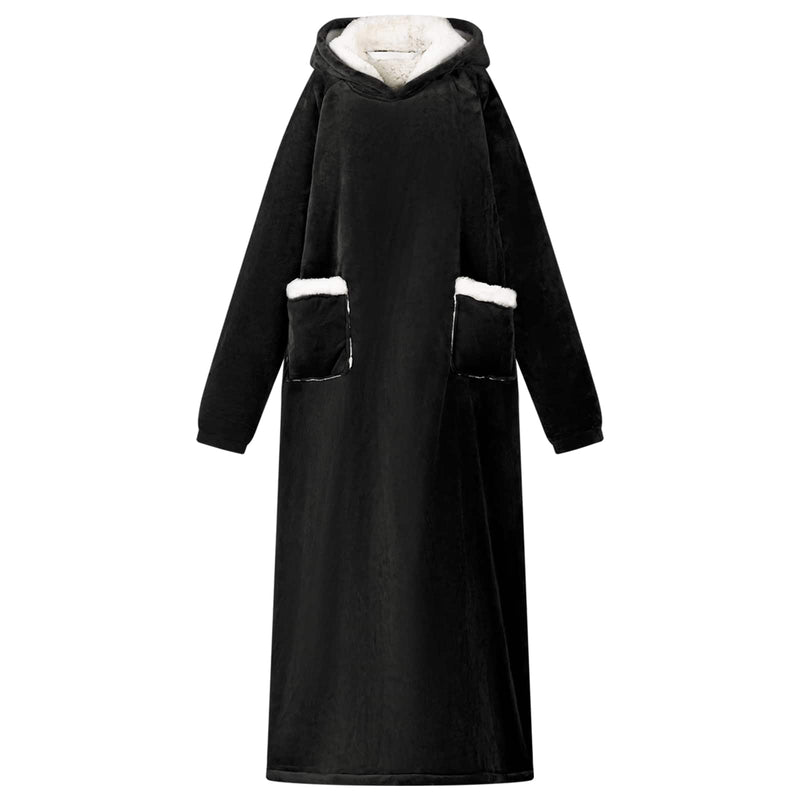 Vidaxl coperta con cappuccio nera l in pile e flanella