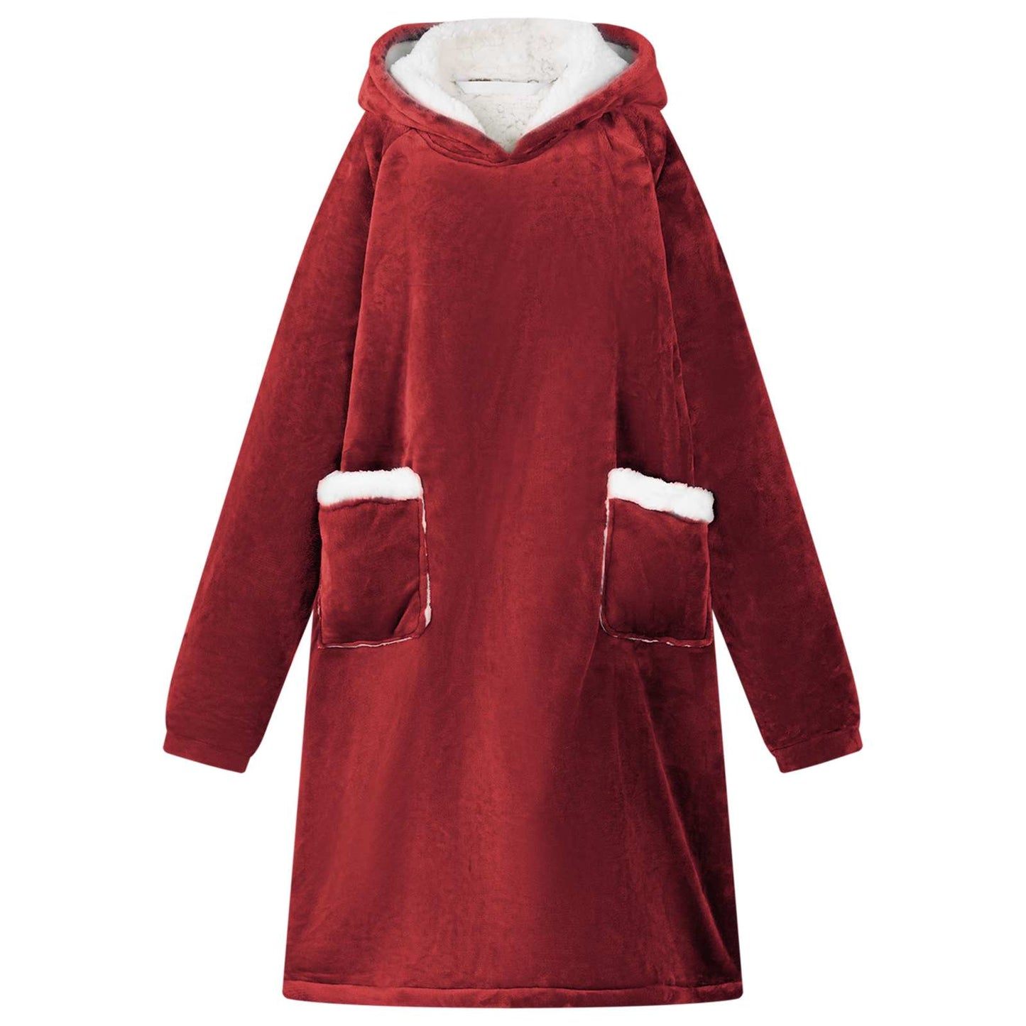 VidaXL coperta con cappuccio rosso bordeaux l in pile e flanella