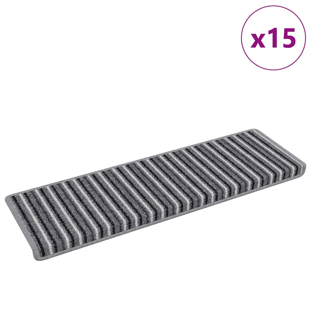Vidaxx Tappetini per scale autoadesivi a righe 15 pezzi grigi 65 x 21 x 4 cm