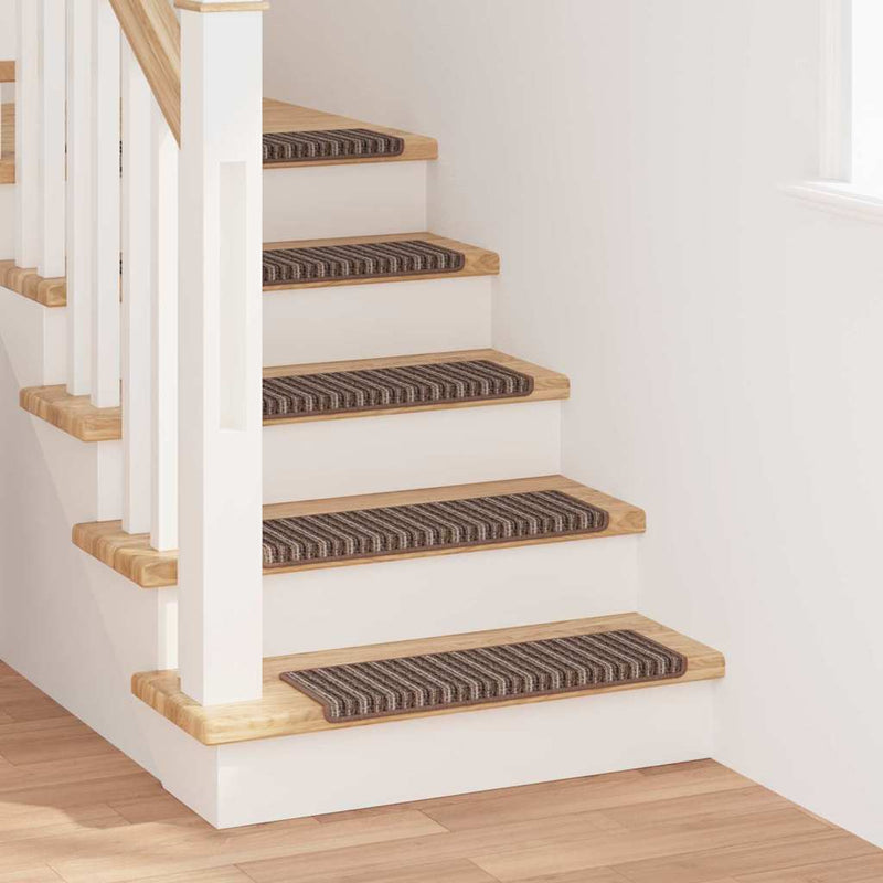 Vidaxl alfombras de escalera autoadhesivas a rayas 15 piezas marrón 65 x 21 x 4 cm