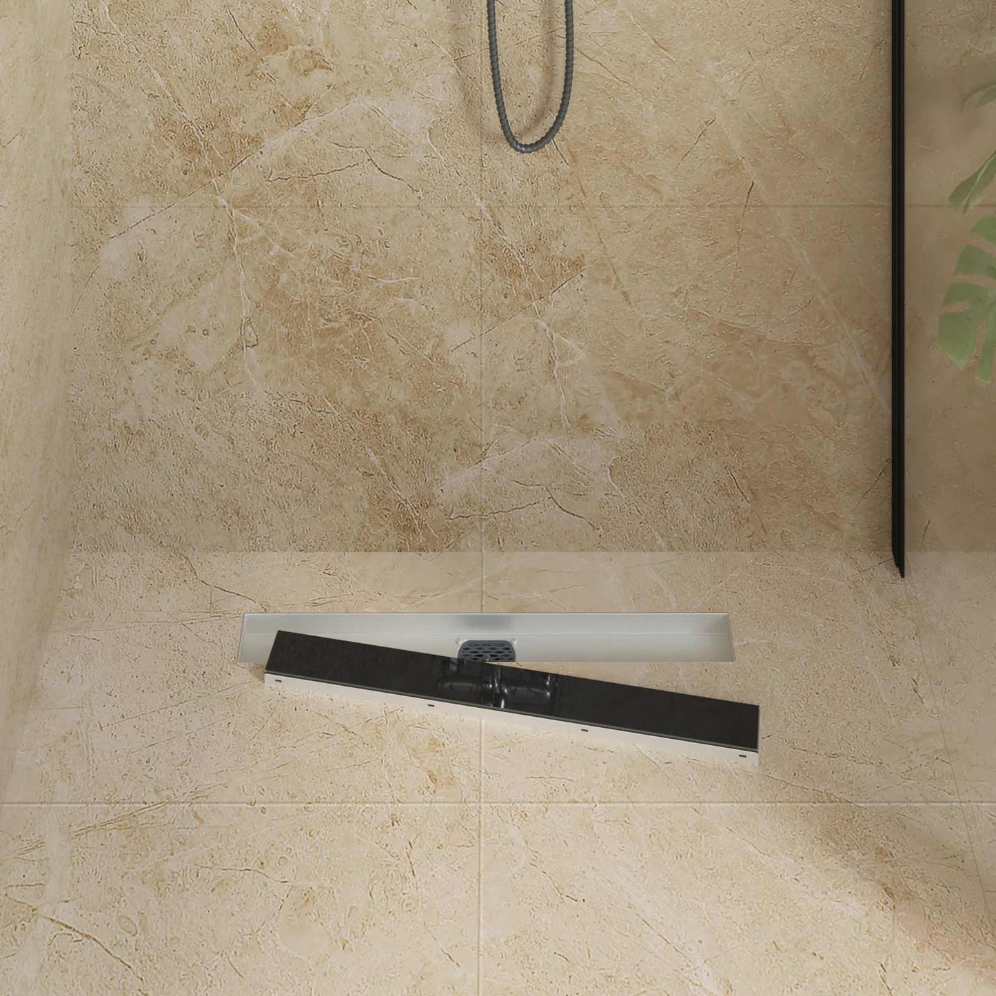 Vidaxx tapa de cristal para desagüe de ducha con sifón 360° negro 60 cm