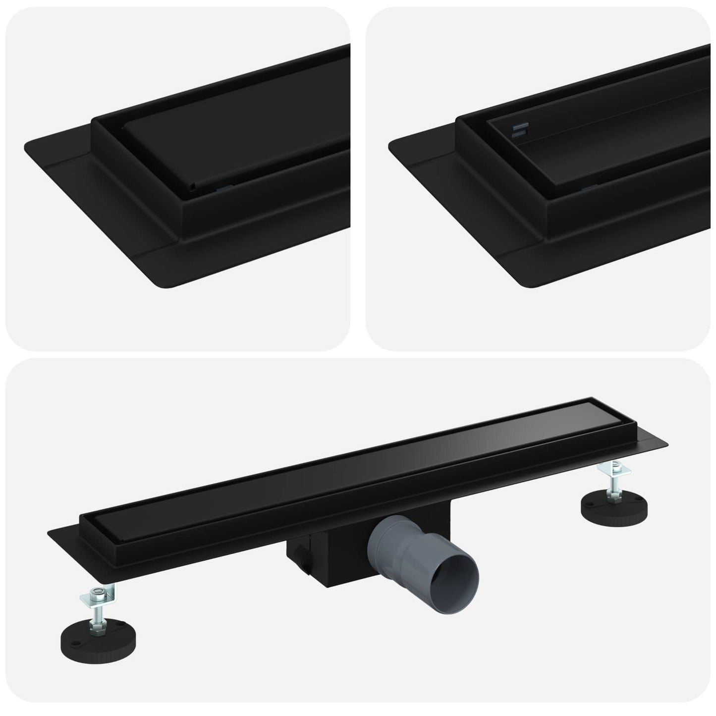 Vidaxx Desagüe de ducha 2 en 1 negro 60 cm acero inoxidable 304